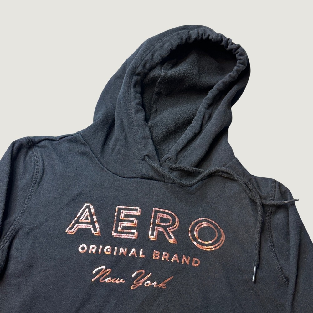 Aeropostale Hoodie Womens S 2790 Black Rose Gold Metallic Graphic Pullover